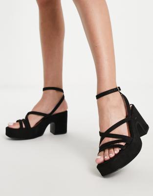black mid heel platform sandals