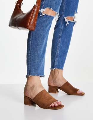 ASOS DESIGN Hadley block heeled mules in tan