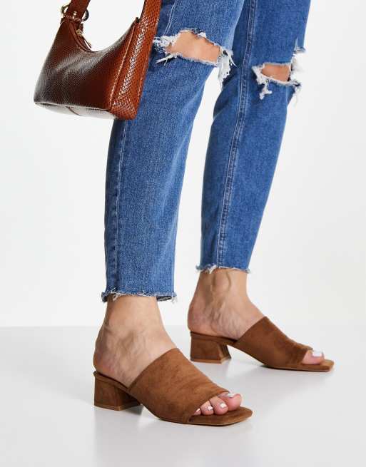 Tan mules hot sale block heel