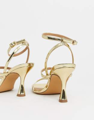 low heel gold strappy sandals