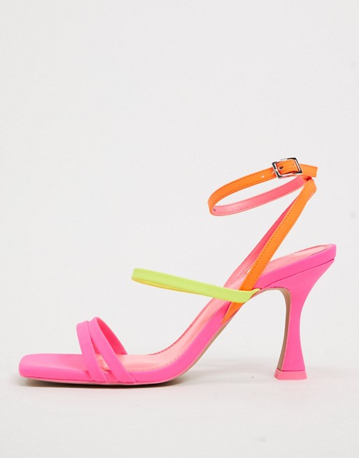 ASOS DESIGN Hailee mid-heeled sandals in neon mix