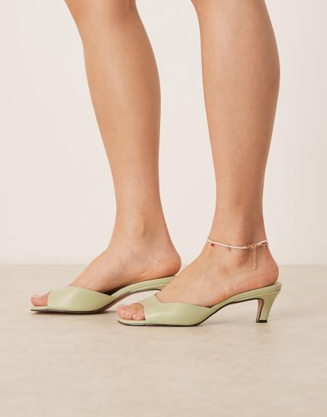 ASOS DESIGN Hailey mid heel mules in pale green - view 1