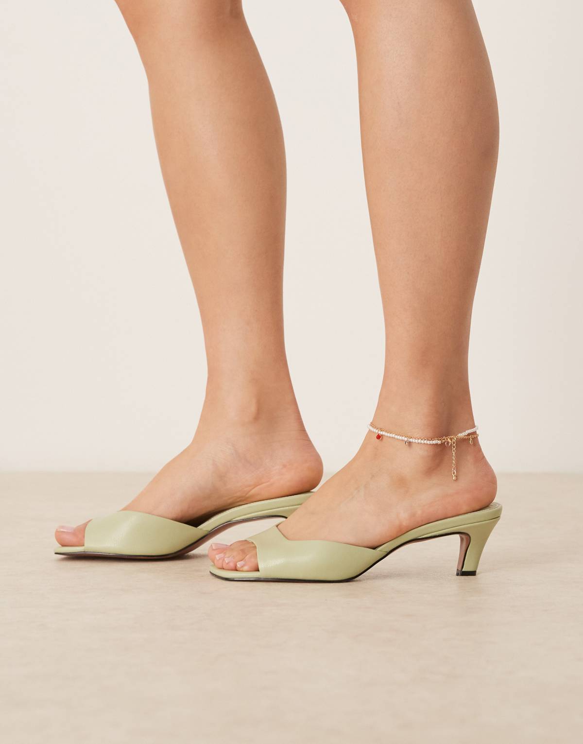 ASOS DESIGN Hailey mid heel mules in pale green