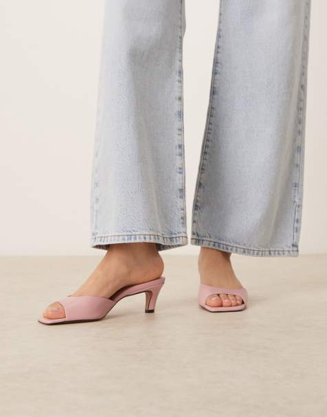 ASOS DESIGN Hailey mid heel mules in pale pink - view 1