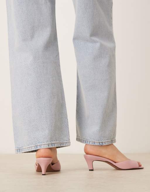 ASOS DESIGN Hailey mid heel mules in pale pink, 2 of 4