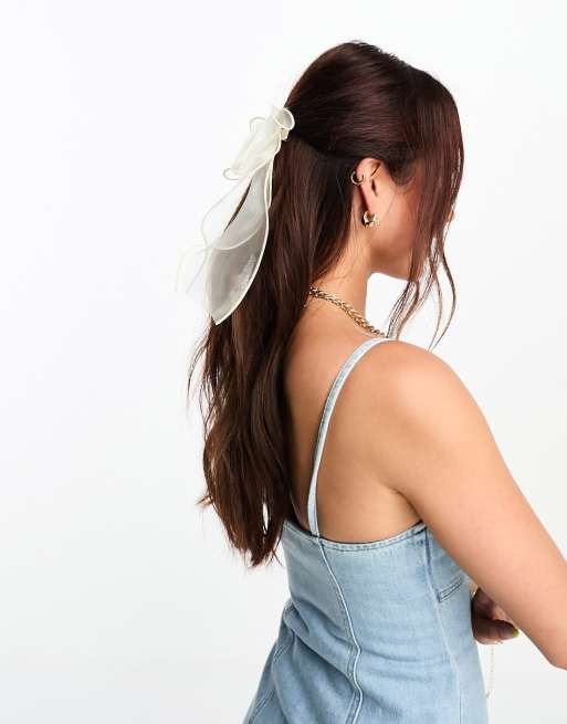 ASOS DESIGN hair bow in cream organza, 4 of 4