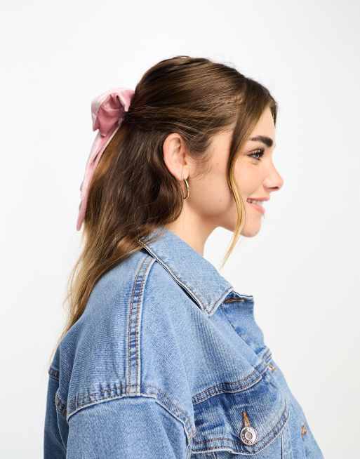 ASOS DESIGN hair bow in dusty pink velvet, 3 of 4
