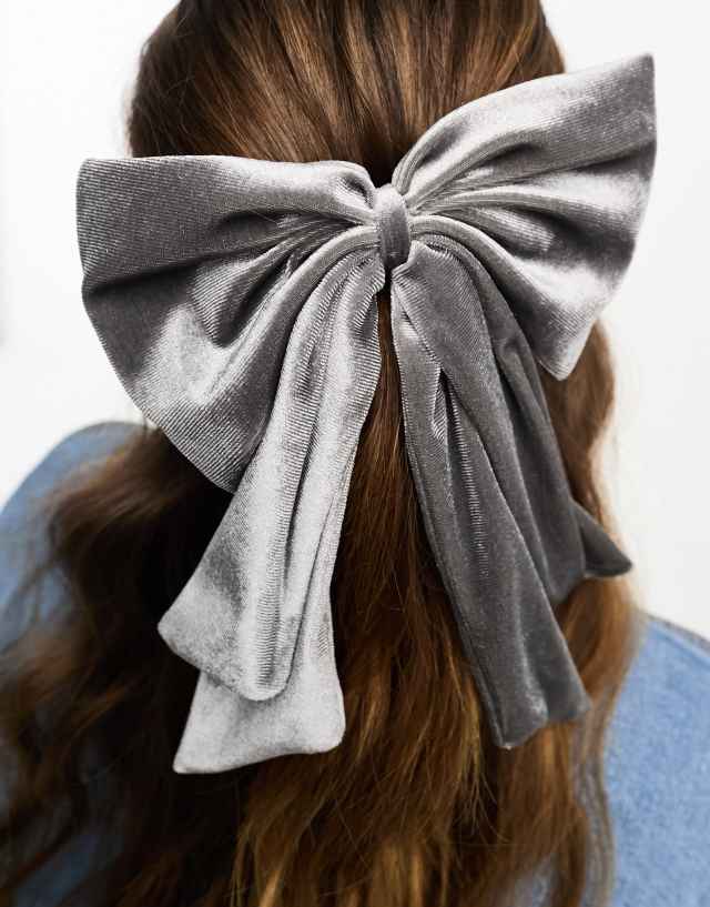 ASOS DESIGN hair bow in gray velvet