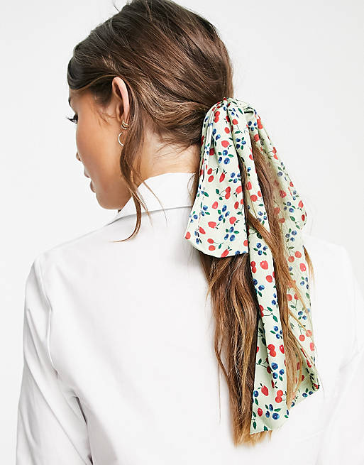 ASOS DESIGN recycled polyester hair bow scarf in fruit print