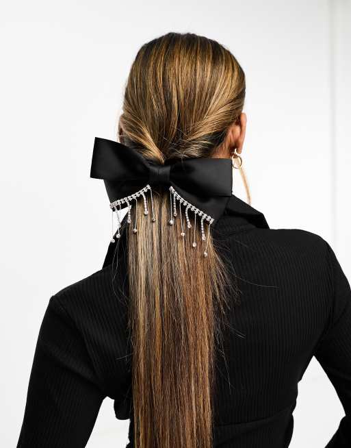 ASOS DESIGN hair bow with crystal drip design in black, 4 of 4