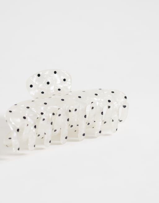 ASOS DESIGN hair claw clip in pearlised with polka dots, 2 of 3