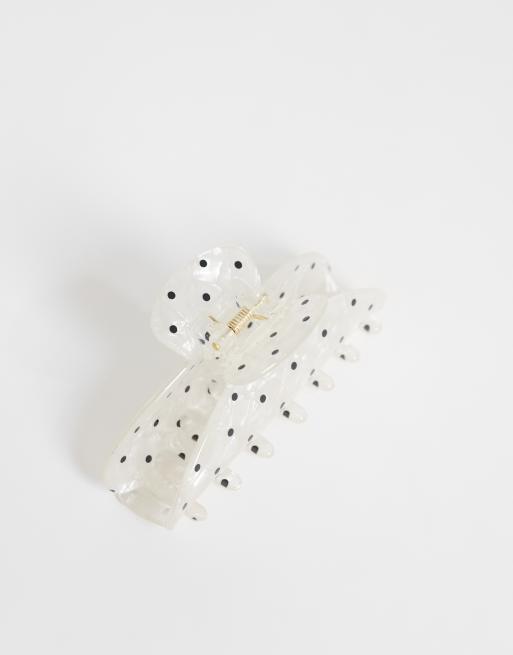 ASOS DESIGN hair claw clip in pearlised with polka dots, 3 of 3