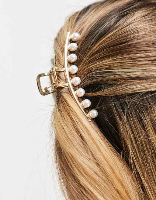 GG gold-tone faux pearl hair clip