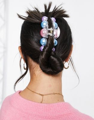 ASOS DESIGN hair claw clip with pastel pearl balls