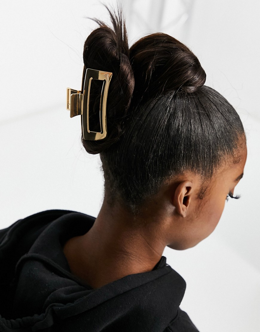 ASOS DESIGN hair claw in rectangle shape in gold tone