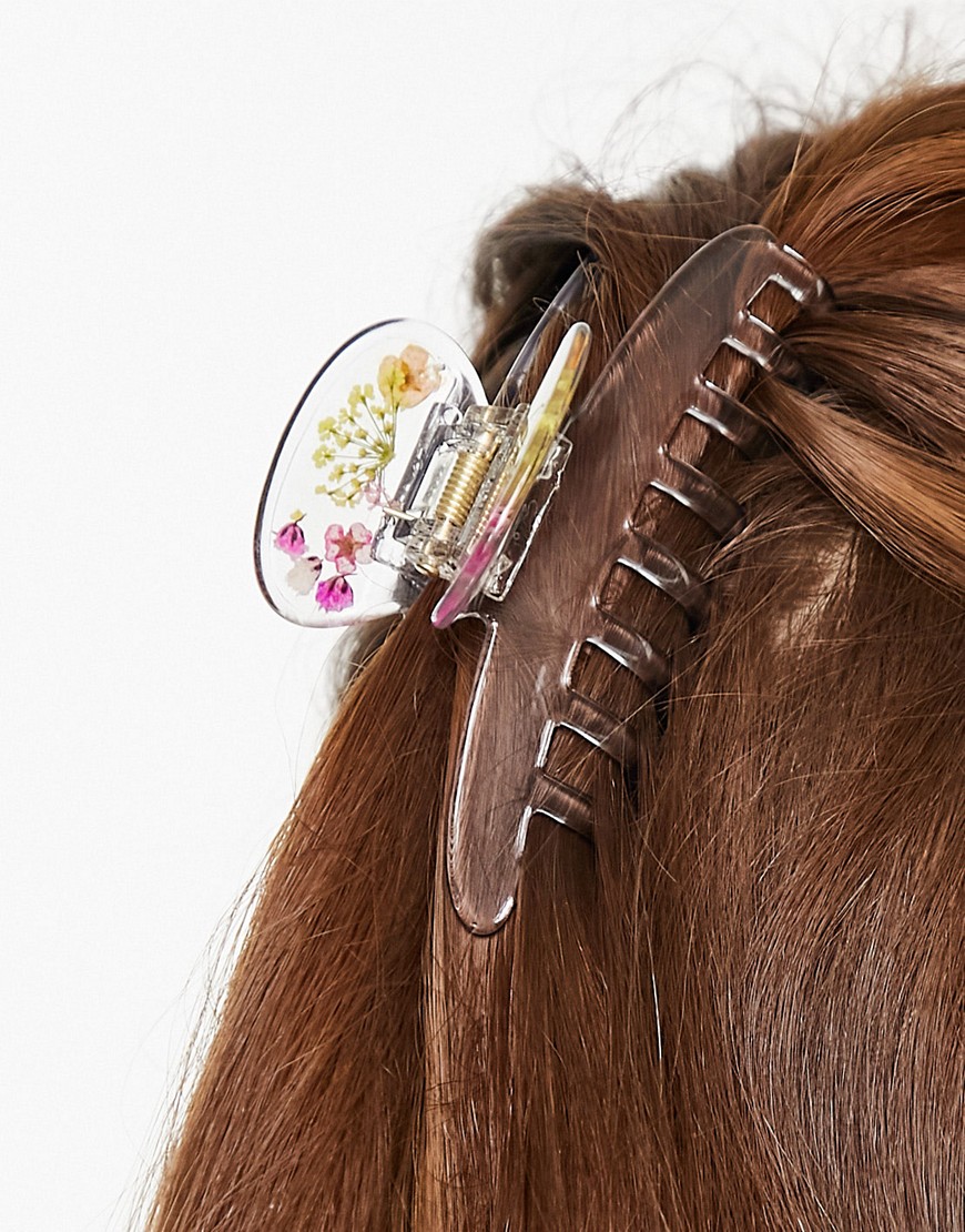 ASOS DESIGN hair claw in trapped flower design-Multi
