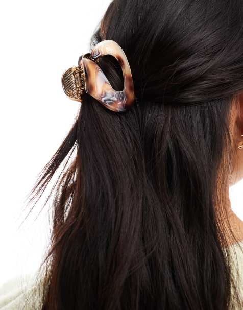 ASOS DESIGN hair claw with abstract design in brown - view 1