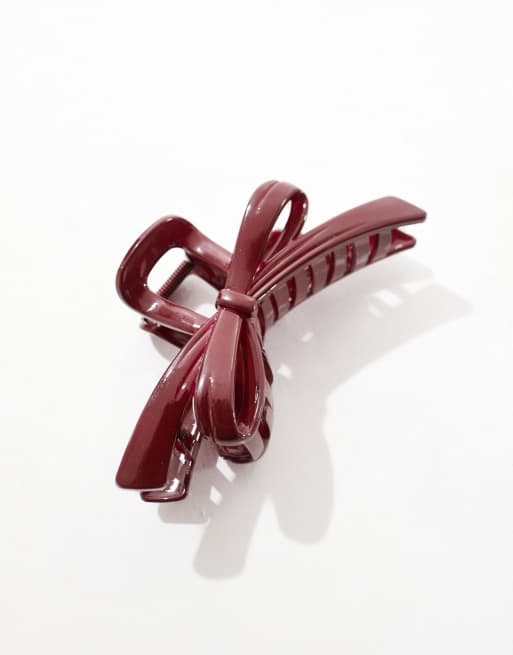ASOS DESIGN hair claw with bow design in burgundy