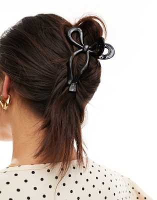 Asos Design Hair Claw With Bow Detail In Black