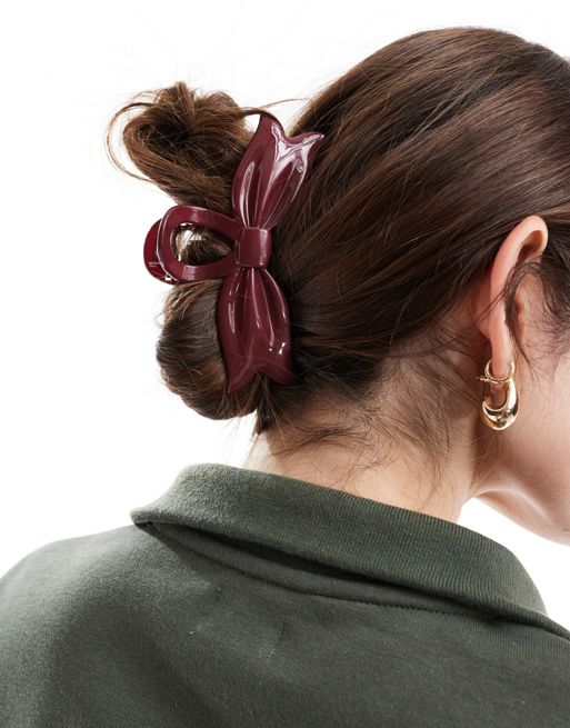 FhyzicsShops DESIGN hair claw with bow detail in burgundy
