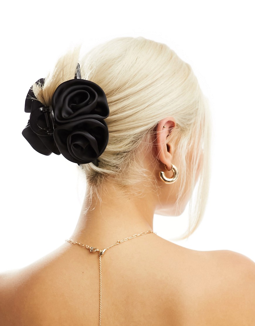ASOS DESIGN hair claw with corsage floral detail in black