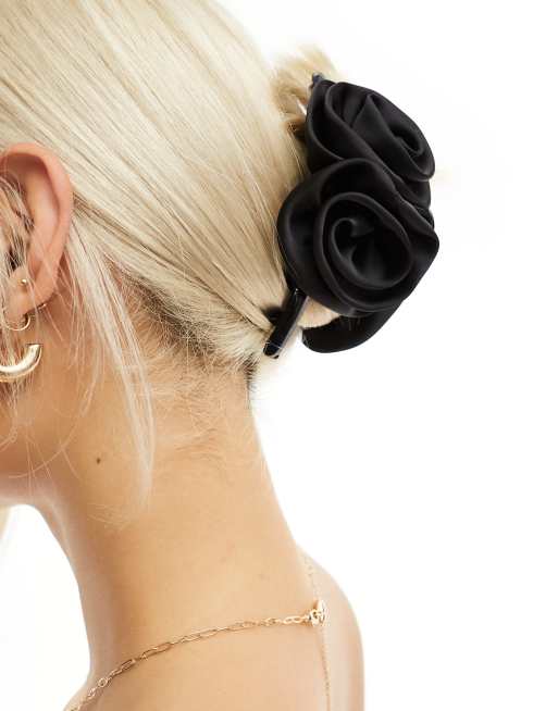 ASOS DESIGN hair claw with corsage floral detail in black, 2 of 4