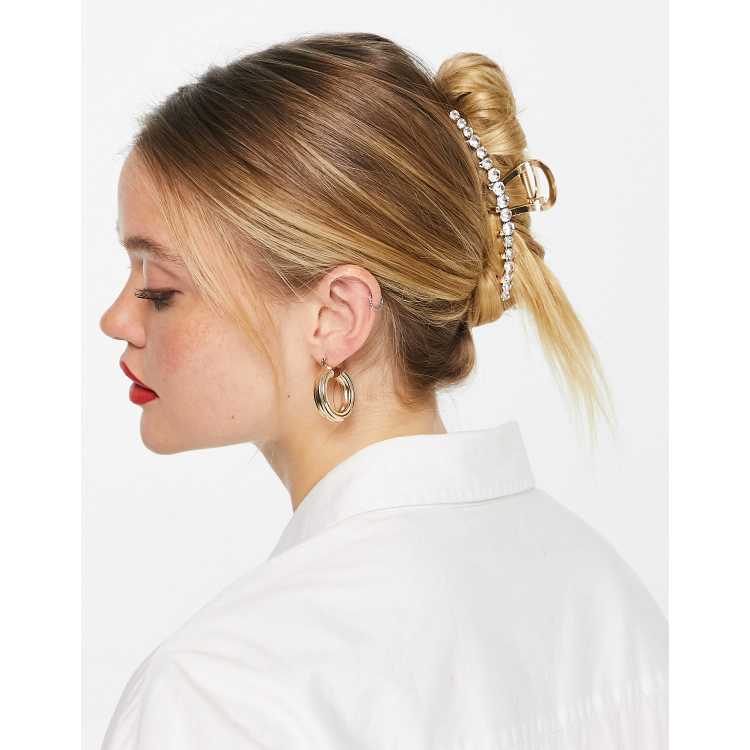 ASOS DESIGN hair claw clip with faux pearls in gold tone