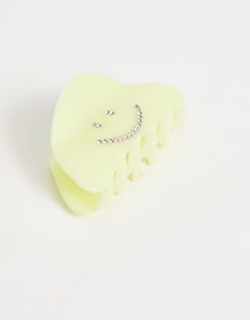 ASOS DESIGN hair claw with diamante happy face in yellow, 3 of 4