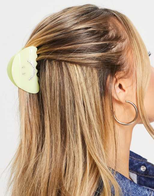 ASOS DESIGN hair claw with diamante happy face in yellow, 4 of 4