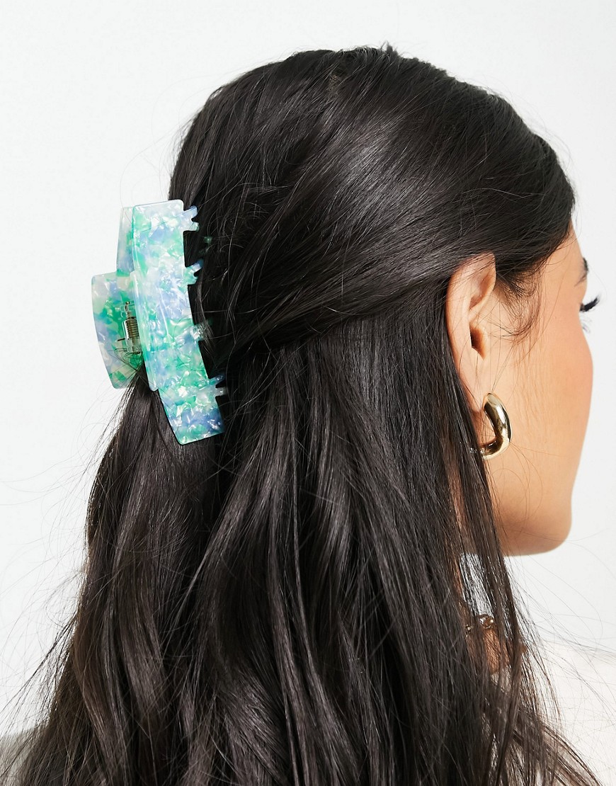 ASOS DESIGN hair claw with double prong in mixed resin-Green