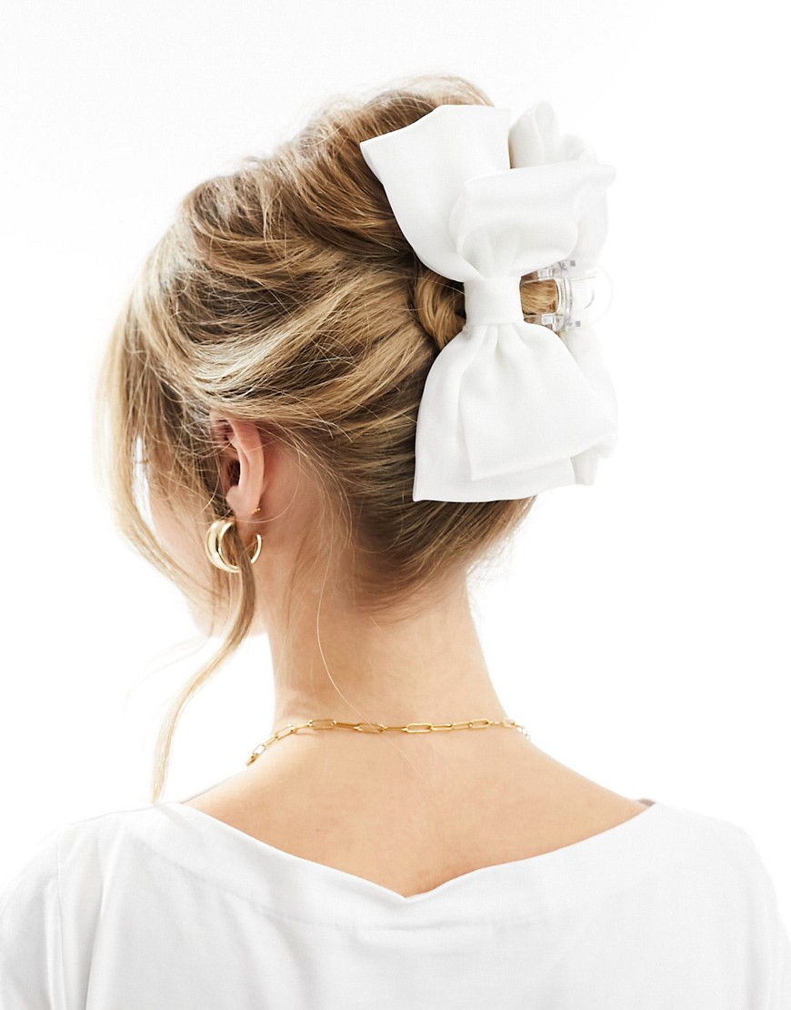 ASOS DESIGN hair claw with fabric bow detail in white