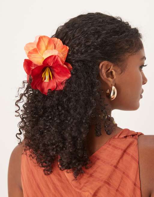 ASOS DESIGN hair claw with faux hibiscus flowers