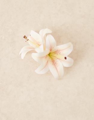 Asos Design Hair Claw With Faux Lily Flowers In White