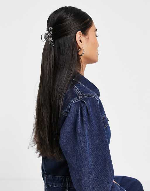 ASOS DESIGN hair claw with happy face in silver, 3 of 4