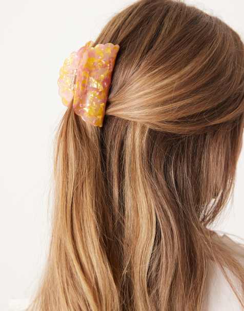 ASOS DESIGN hair claw with marbled effect in pink - view 1