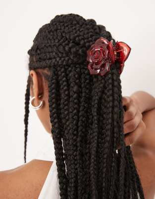 ASOS DESIGN hair claw with rose design in red