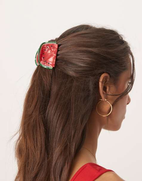 ASOS DESIGN hair claw with watermelon design in red - view 1