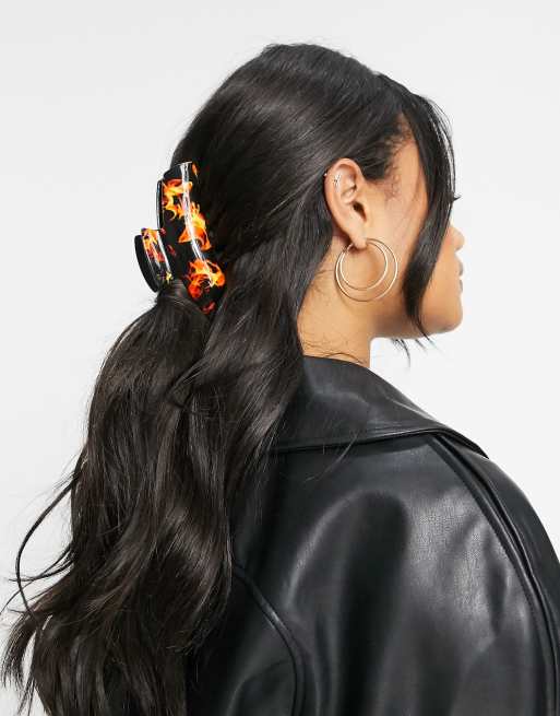 ASOS DESIGN hair clip claw in flame print claw design