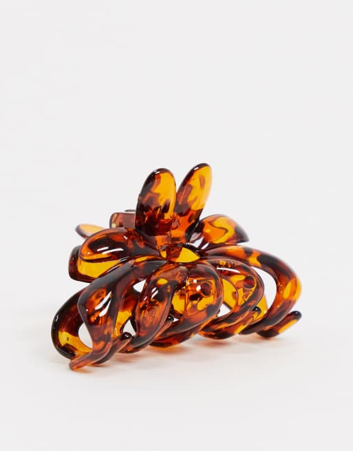 ASOS DESIGN hair clip claw in tortoiseshell flower design, 3 of 4