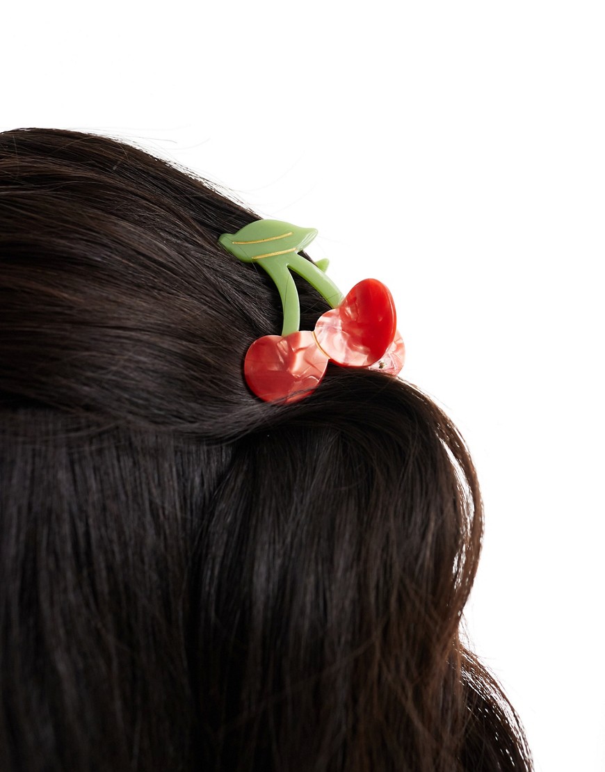 ASOS DESIGN hair clip claw with cherry detail in multi