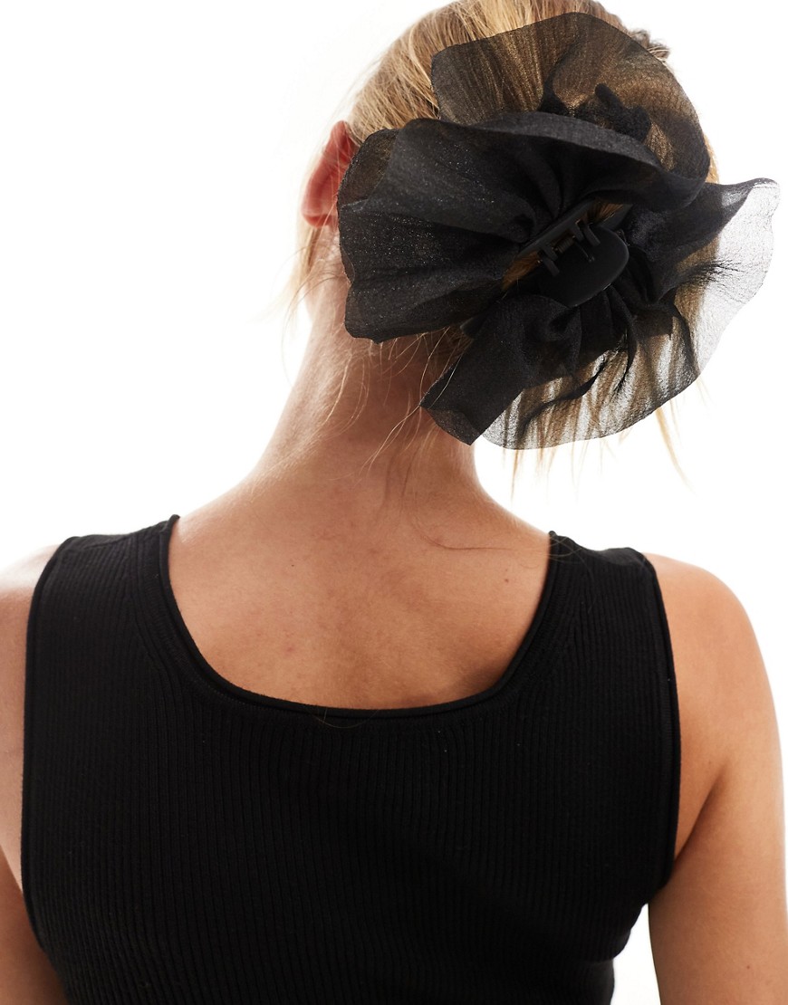 ASOS DESIGN hair clip claw with frill design in black