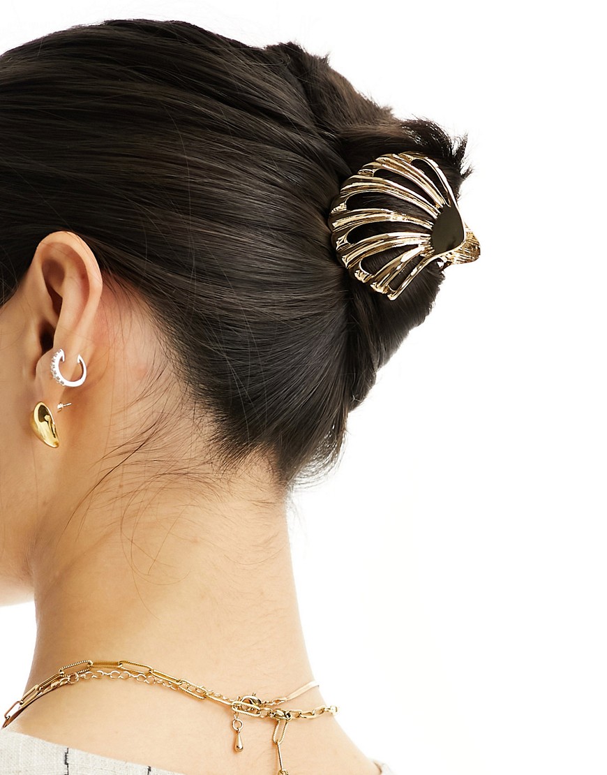 ASOS DESIGN hair clip claw with shell design in gold tone