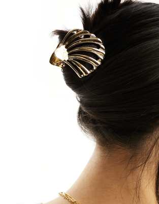 ASOS DESIGN hair clip claw with shell design in gold tone | ASOS display picture 1