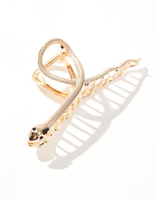 ASOS DESIGN hair clip claw with snake design in gold tone, 4 of 4