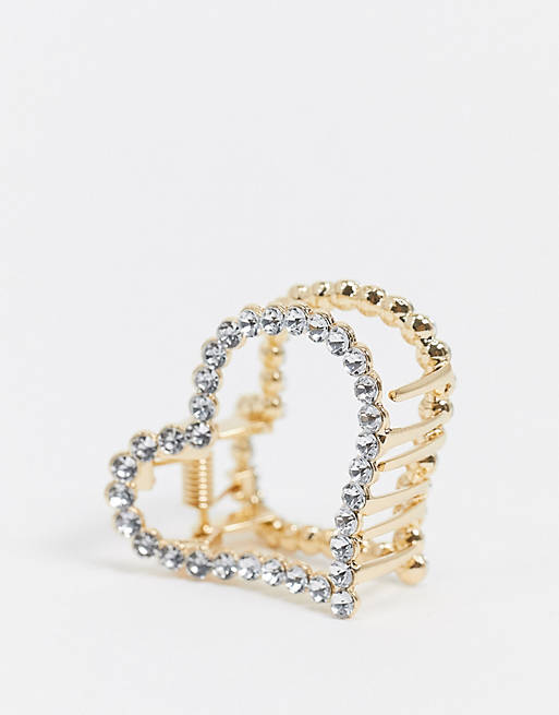 ASOS DESIGN hair clip in crystal heart in gold tone