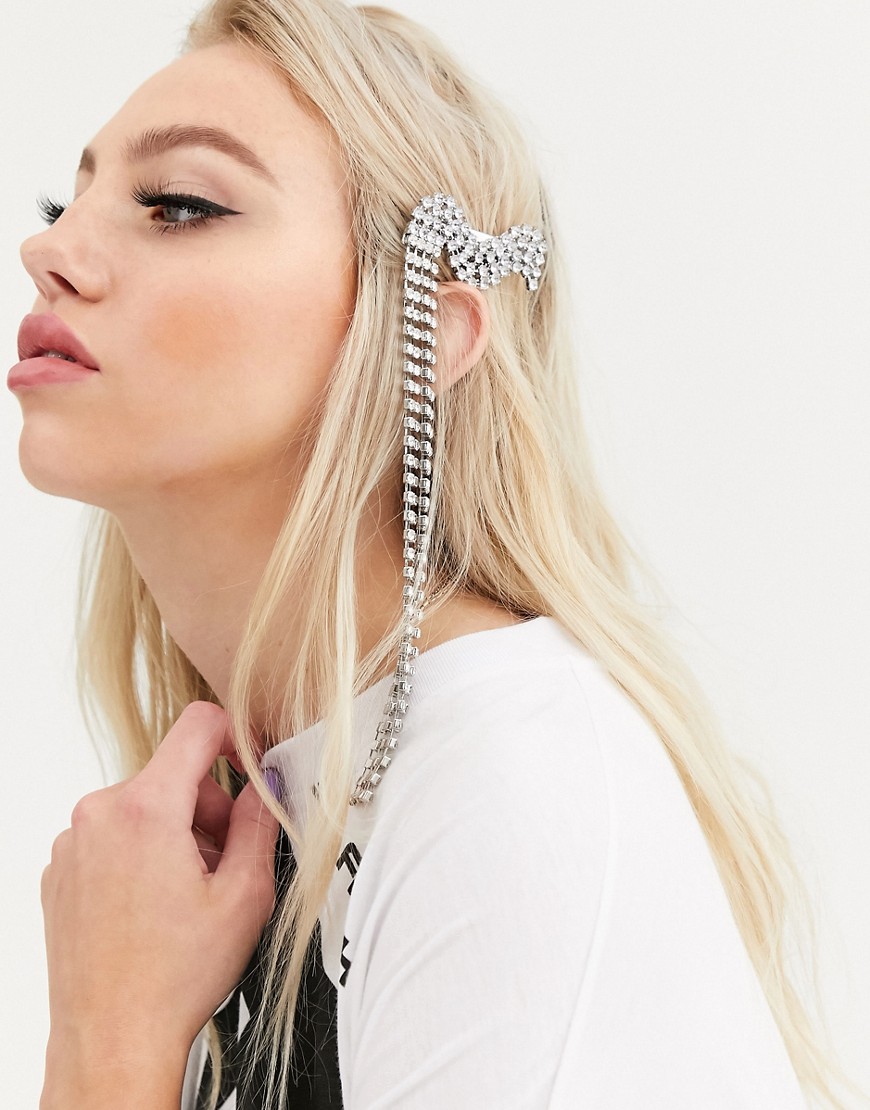 ASOS DESIGN hair clip in crystal wave design in silver tone