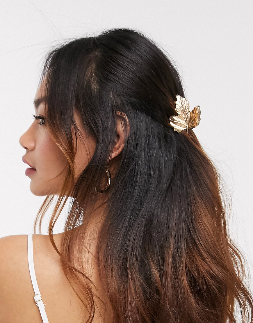 Asos Design Hair Clip In Leaf Claw Design In Gold Tone