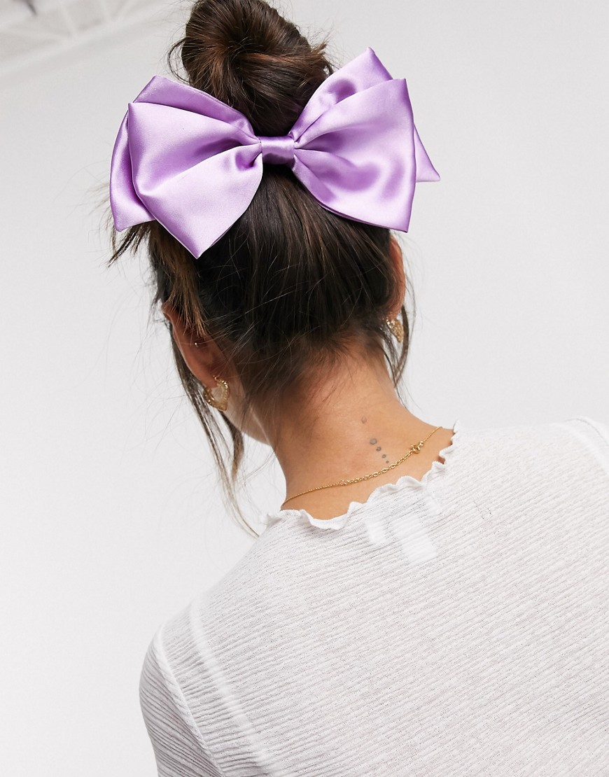 ASOS DESIGN hair clip with satin bow in lilac purple