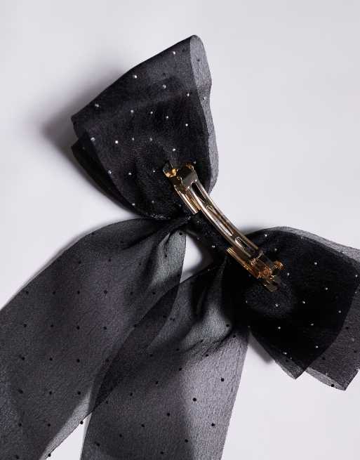 ASOS DESIGN hair clip with sheer hotfix bow detail in black, 2 of 3