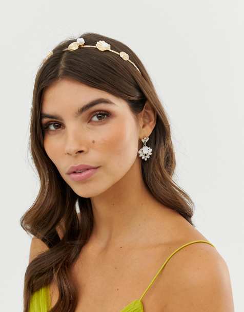 ASOS DESIGN hair crown with shell and pearl detail in gold